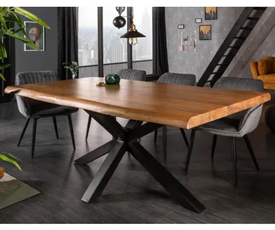 Produktbild von riess-ambiente Esstisch MAMMUT 200cm natur schwarz Akazie Metall Sterngestell Baumkante 10 Personen