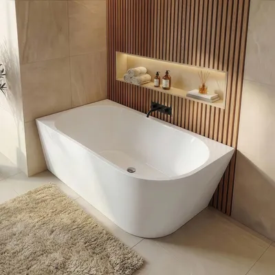 Produktbild von Badplaats Eck Badewanne Isia 170 x 78 x 60 cm Weiß Hochglanz - Halb Freistehende Badewanne aus Acryl - Rechts