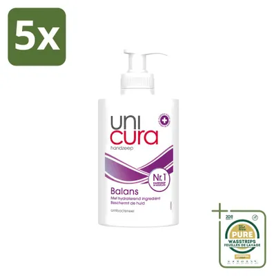 Imagen del producto de 5 unidades de Jabón líquido antibacteriano Unicura Balance - 250 ml - Paquete de ahorro - 5 piezas