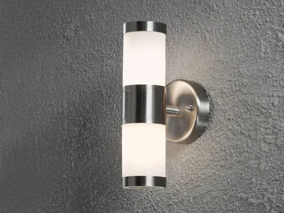 Produktbild von LED Edelstahl Außenwandleuchte Up Down zur Fassadenbeleuchtung, Glasschirm weiß