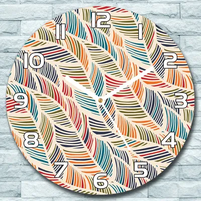 Produktbild von Wanduhr aus Glas Rund fi 30 Vintage Bunte Federn Quarz Deko Wohnzimmer Büro