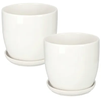 Image de KOTARBAU® : Pot de fleurs en céramique, pot intérieur pour fleurs et plantes, diamètre 20 cm, blanc, lot de 2