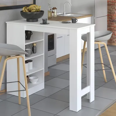 Produktbild von Homestyle4u Bartisch 120x50 cm Stehtisch Tisch Weiß Küchentisch Esstisch Tresentisch Holz Stauraum