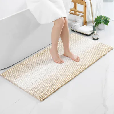 Zdjęcie produktu dla Dywan do łazienki, welur, 60 x 120 cm, beżowy, chłonny, antypoślizgowy, można prać