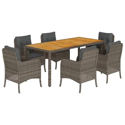 Produktbild von vidaXL 7-tlg. Garten-Essgruppe mit Kissen Grau Poly Rattan