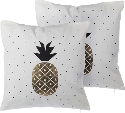 Obrázek produktu pro BELIANI Sada 2 dekorativních polštářů Potisk z bílé ananasové zlaté fólie, dekorační doplňky 45 x 45 cm