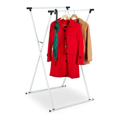 Produktbild von Relaxdays Kleiderständer ausziehbar, HBT: 139x135x95 cm, 2 Kleiderstangen, Flur, Herrendiener klappbar, Metall, weiß