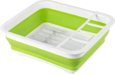 Immagine prodotto di Scolapiatti con portaposate e portapiatti - plastica - 365 x 13 x 31 cm - verde/bianco - per la cucina