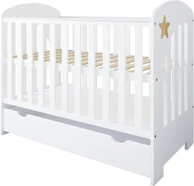 Immagine prodotto di ZEE STAR Lettino Neonato 2in1 120x60 cm Bianco Stella Naturale Con Cassetto Lettino Trasformabile Letto Junior Bambino Legno