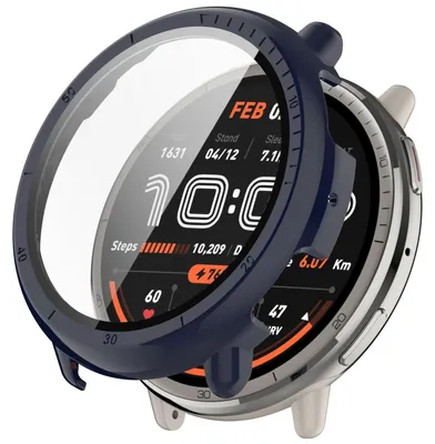 Produktbild von Für Amazfit Active 2 Kunststoff PC Smart Hülle Case + Tempered H9 Hart Glas Dunkelblau