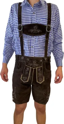 Produktbild von Herren Lederhose Tracht Kurz mit Hosenträgern Rindleder Trachtenhose Premium Tracht  , Größe: 56 Farbe: Dunkelbraun
