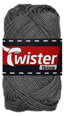 A ball of grey yarn with a label.