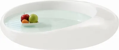 Produktbild von SalesFever Couchtisch rund | Hochglanz lackiert | Fiberglas | integrierte Weißglasplatte | B 100 x T 100 x H 25 cm | weiß