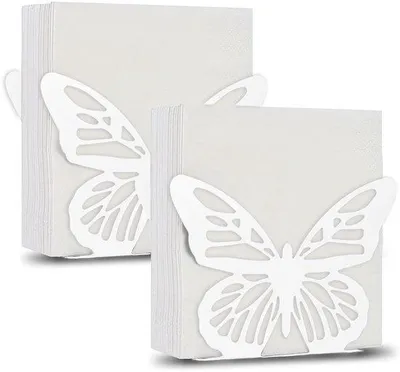 Productafbeelding van Ibenzoa® Servettenhouder, set van 2 – Vlinderdesign, roestvrij staal, wit, 16 x 14,5 x 4,5 cm, antislip onderkant