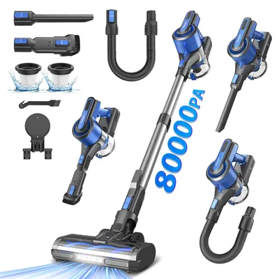 Produktbild von Akku-Hand-und Stielstaubsauger 80000Pa Akku Staubsauger 650W/60Min, 2L Staubsauger Kabellos mit Beutel, 50dB leise/5-Stufen-Filter/OLED Display,Ideal