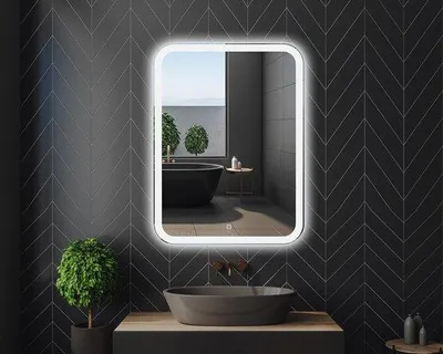 Image de Miroir de salle de bains rectangulaire 50 x 70 cm avec interrupteur tactile et éclairage LED
