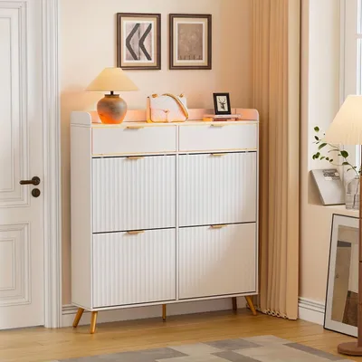 Produktbild von Schuhschrank - Schuhregal - Schuhaufbewahrungsbox - Schuhbank - Möbelstück - Weiß - 4 Türen