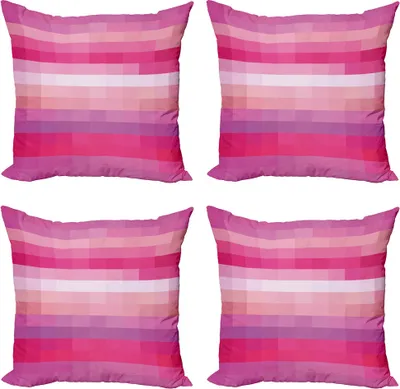 Produktbild von ABAKUHAUS Hot Pink Kissenbezug Set (4 Stück), Zusammenfassung Vibrant, Moderner Doppelseitiger Digitaldruck, 50 cm x 50 cm, Getrocknete Rose Pale Pink