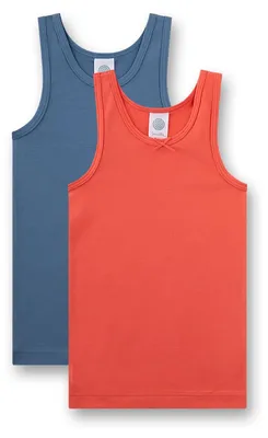 Produktbild von Sanetta Mädchen-Unterhemd rot blau Schleifchen | 2er Set Kinder-Shirt