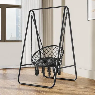 Immagine prodotto di Sedia sospesa Cocoon grigia con supporto standard 85 x 92 x 153 cm - Sedia sospesa con cuscino - Robusto supporto in acciaio per amaca - Portata 100 kg - Soggiorno, camera da letto, cortile, esterno, giardino
