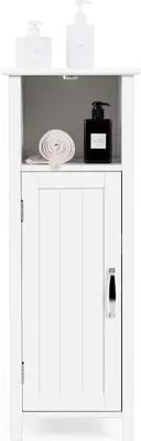 Produktbild von Badschrank, Badregal mit 1 Offenem Fach & 1 Tür, Badezimmerschrank aus Holz, Badkommode, Beistellschrank für Badezimmer, Wohnzimmer, Eingansbereich, 30 x 30 x 80 cm, Weiß