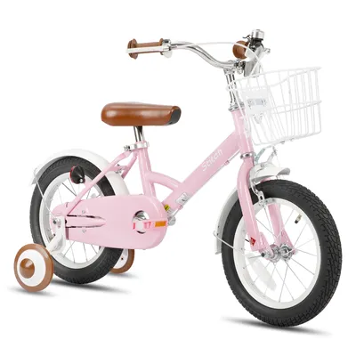 Image de Vélo pour enfants STITCH, 12 pouces, avec freins à jante doubles à l'avant et à l'arrière, stabilisateurs, garde-boue et panier. Convient aux enfants de 3 à 8 ans, couleur rose