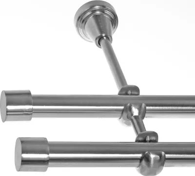 Produktbild von Gardinenstange mit Wandhalterung I Metall Edelstahl Look 2-läufig Ø 19mm I H28