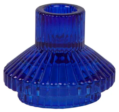 Produktbild von Talking Tables Blauer Glas-Kerzenhalter | Kleiner Gerippter Kerzenständer für Di