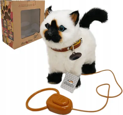 Produktbild von Interaktive Plüschkatze Stawscy weiß mit Sound an Leine 23 cm