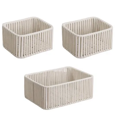 Produktbild von Körbe, 3 Stück Aufbewahrungskorb Geflochten Baumwolle Strickkorb, Dekorative Körbe Zur Aufbewahrung, Speicher Regalkörbe für Schränke, 2 Größen, Weiß