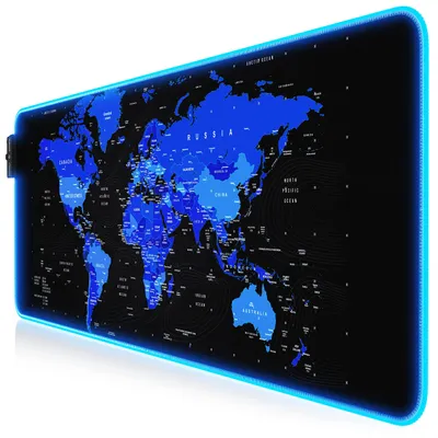 Produktbild von Titanwolf - RGB Gaming Mauspad - 800x300 mm - XXL Mousepad - LED Multi Color - 7 LED Farben Plus 4 Effektmodi - für Präzision und Geschwindigkeit - Gummierte Unterseite - abwaschbar - Weltkarte blau