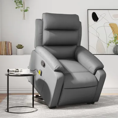 Produktbild von Design Massagesessel mit Aufstehhilfe Grau Kunstleder, Klassische Sessel 2024 Neu