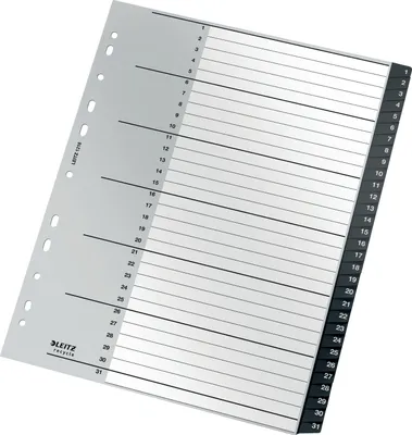 Produktbild von Leitz 12180000 Tab-Register Numerischer Registerindex Polypropylen (PP) Schwarz, Weiß