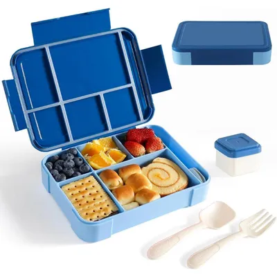 Produktbild von Brotdose Kinder 1300ml Bento Box mit Fächern & Besteck Blau Auslaufsicher BPA Frei