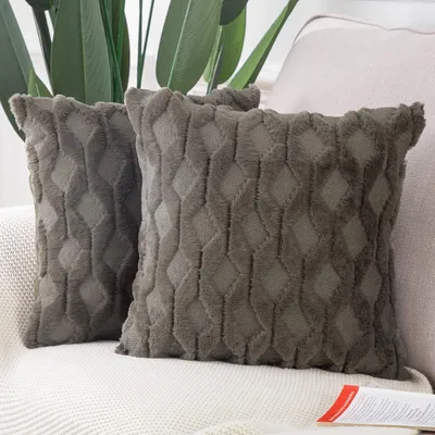 Immagine prodotto di Cuscini decorativi, 45x45 cm, set da 2, color tortora, in morbido peluche, per divano