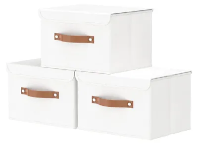 Produktbild von 3-teiliges Set faltbarer Aufbewahrungsboxen, Stoffboxen mit Griffen, Kleiderschrank-Organizer, Kleiderkorb