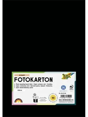 Dekoračný kartón, 2 stranný, A4, 300 g, 50 listov, FOLIA, čierny