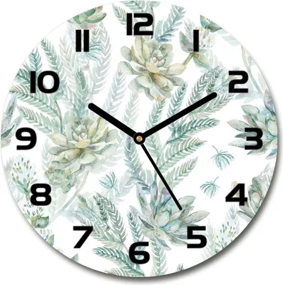 Produktbild von Wanduhr aus Glas 30fi Glasbild Glasuhr Gehärtetes Glas - schwarze-zeiger - Flowers and leaves