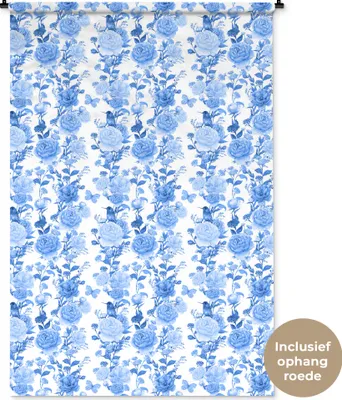 Produktbild von MuchoWow® Wandteppich Wandbehang Blumen - Rosen - Blau 120x180 cm Tapisserie Dekoration Wandtuch - Schlafzimmer - Dekorationen für das Haus