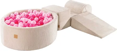 Produktbild von MeowBaby® Spielplatz aus Schaumstoff 3-Element Schaumspielset mit Runde Bällebad, 200 Bälle, Kordsamt, Beige: Pastellrosa/Hellrosa
