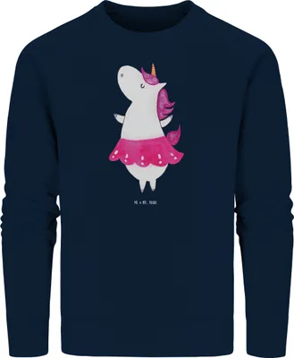 Produktbild von Mr. & Mrs. Panda Baumwoll Sweatshirt Einhorn Ballerina Größe XS - French Navy - Geschenk, Tanzen, Einhörner, Geburtstag, Wohnung, Sweater, Unicorn, Pulli, Pullover, Bio