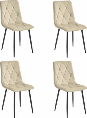 Image de Chaise - Leobert - Libra - Velours Beige Clair/Pieds Noirs - Lot De 4
