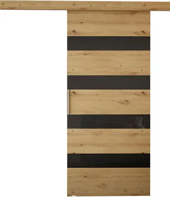 Produktbild von MIRJAN24 Schwebetür Rubi V, Stilvoll Zimmertür, Praktisch Wohnzimmer Tür vom Hersteller (Farbe: Artisan Eiche / Schwarz Lacobel)