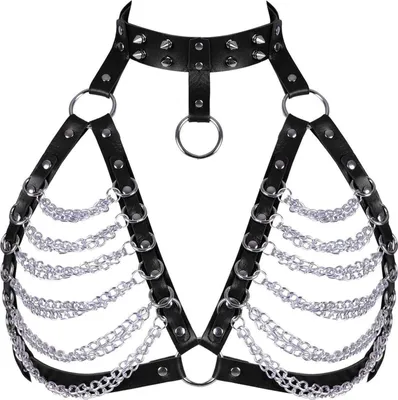 Image de Moinha Femmes Harnais en Cuir Chaîne de Sein Soutien-gorge Costume Gothique