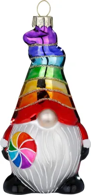 Produktbild von Christbaumschmuck Glas 12cm Wichtel Figur in Regenbogen Farben