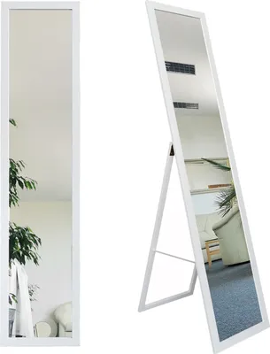 Produktbild von Stojace toaletné zrkadlo biele 155 x 35 cm Stojace zrkadlo šatníková skriňa Stojace zrkadlo biele Nadčasový elegantný rám MDF