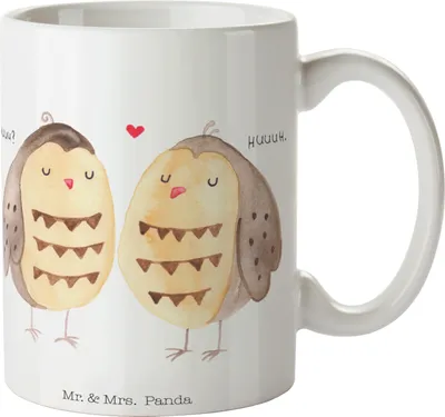 Produktbild von Mr. & Mrs. Panda Tasse Eulen Liebe - Weiß - Geschenk, Trinktasse, Eule, Freund, Bedruckte, Motivtasse, Kaffeetasse, Hochzeit Spruch, cappuccinotasse