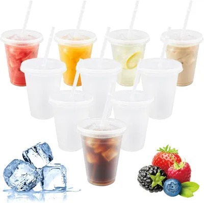 Produktbild von Wiederverwendbare Plastikbecher – Set mit 10 – 16 oz Plastikbecher mit Deckeln und Strohhalmen – Thermochrom-Becher – Trinkbecher – Partybecher