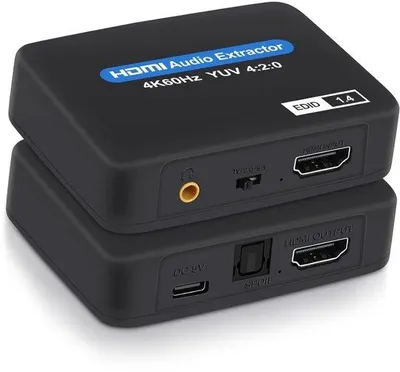 Zdjęcie produktu dla Wzmacniacz audio HDMI 2K/4K – rozgałęźnik audio – czarny – w zestawie kabel USB – z optycznym wyjściem audio i gniazdem audio 3,5 mm