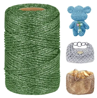 Image de Fil métallique pour crochet, 3 mm x 100 mètres, couleur vert, en polyester, idéal pour le macramé, le crochet, le tricot et les projets de bricolage
